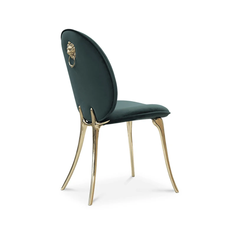 Italian Luxury Palace Designer Dining Chair Modern Light Luxury Frosted Fabric Pure Copper Leather Accent For Hotels Villas
