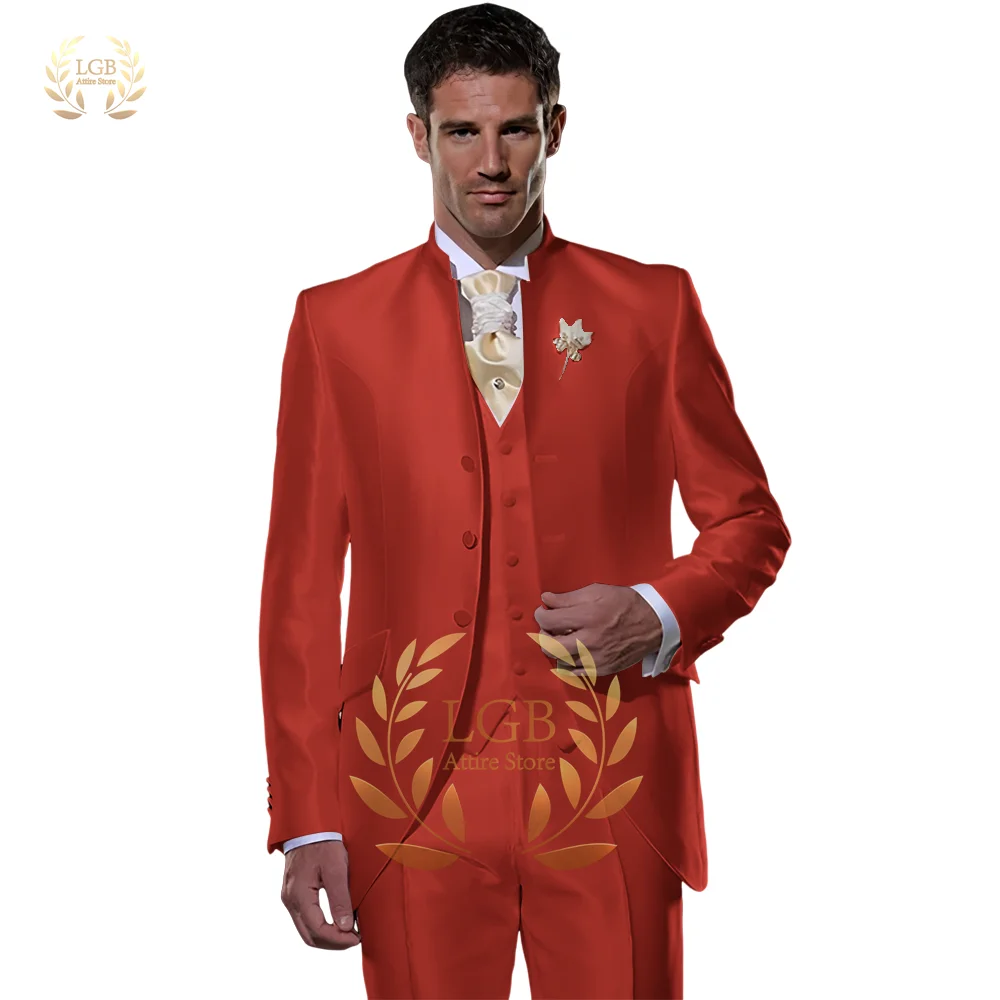 Men's wedding host suit 3-piece set, customized bright satin set, suitable for wedding parties and cocktail parties