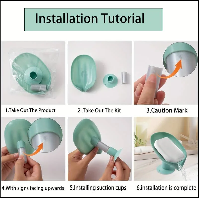 صندوق صابون تصريف بتصميم أوراق شجر مع كوب شفط من البلاستيك المزخرف ذاتي الصرف، صينية صابون الحمام، تخزين منظمات الحمام