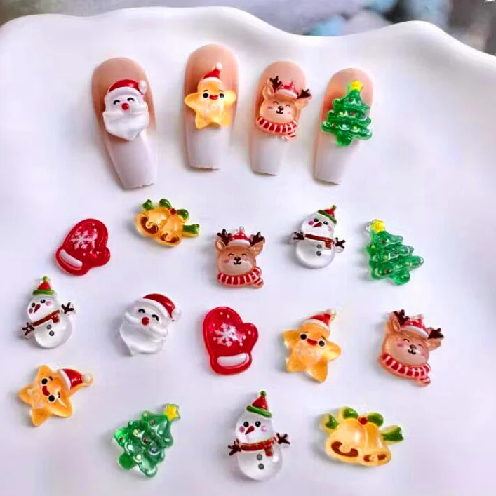30/50 個 3D クリスマス雪だるまネイルチャーム漫画樹脂フラットバッククリスマスツリーヘラジカ星ネイルデコレーションクリスマスネイル用品 * #