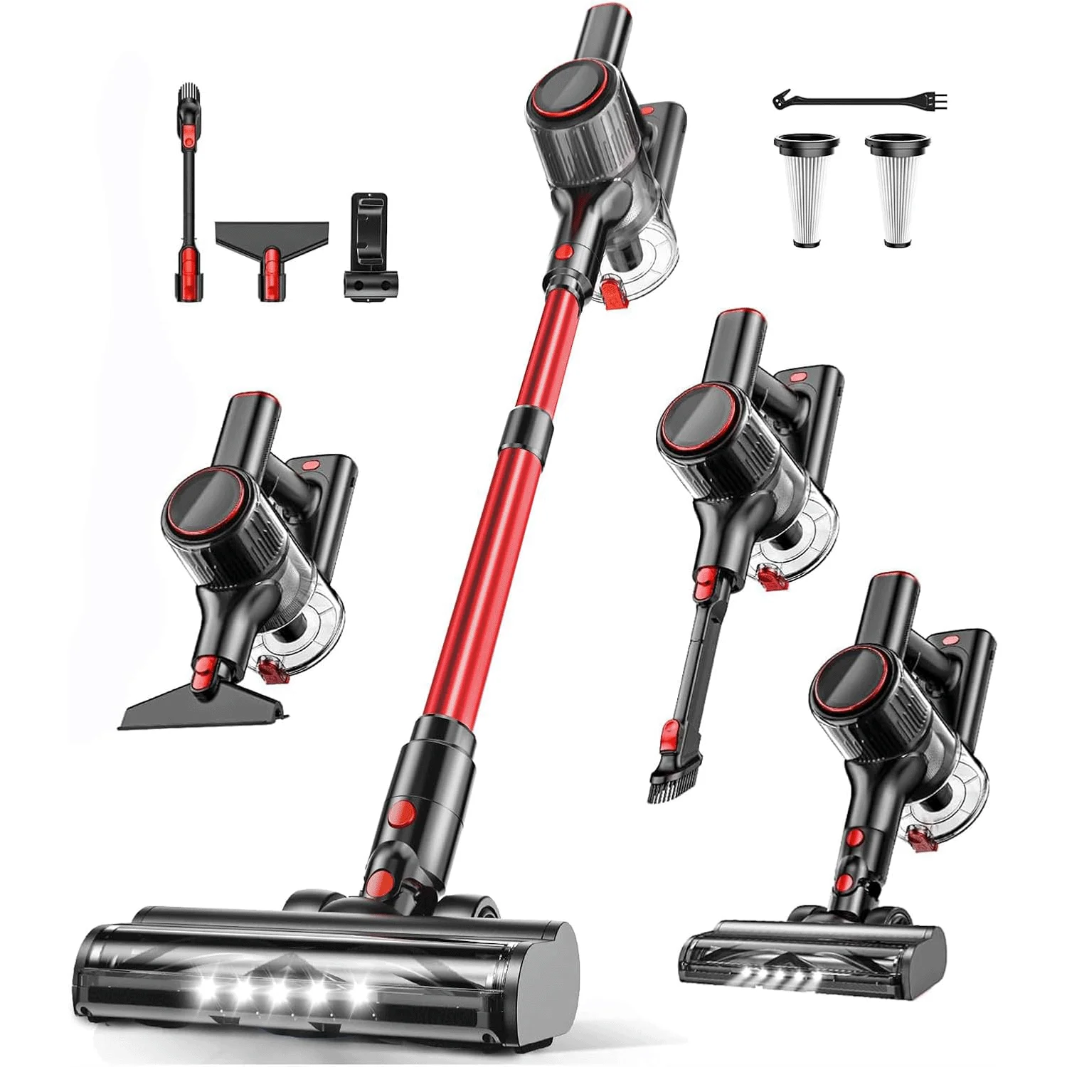 

8-in-1 Cordless Vacuum Cleaner 40Kpa 45Mins Running Handheld Stick Vacuum with LED Display for Carpet/Hard Floors/Car/Pet Hair