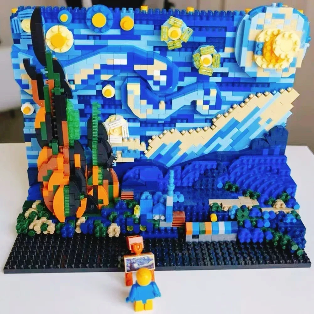 

MOC The Starry Night 3D Famous Paintings Art Painting Vincent Van Gogh Building Blocks Bricks Model Toys Gifts For Children'ss