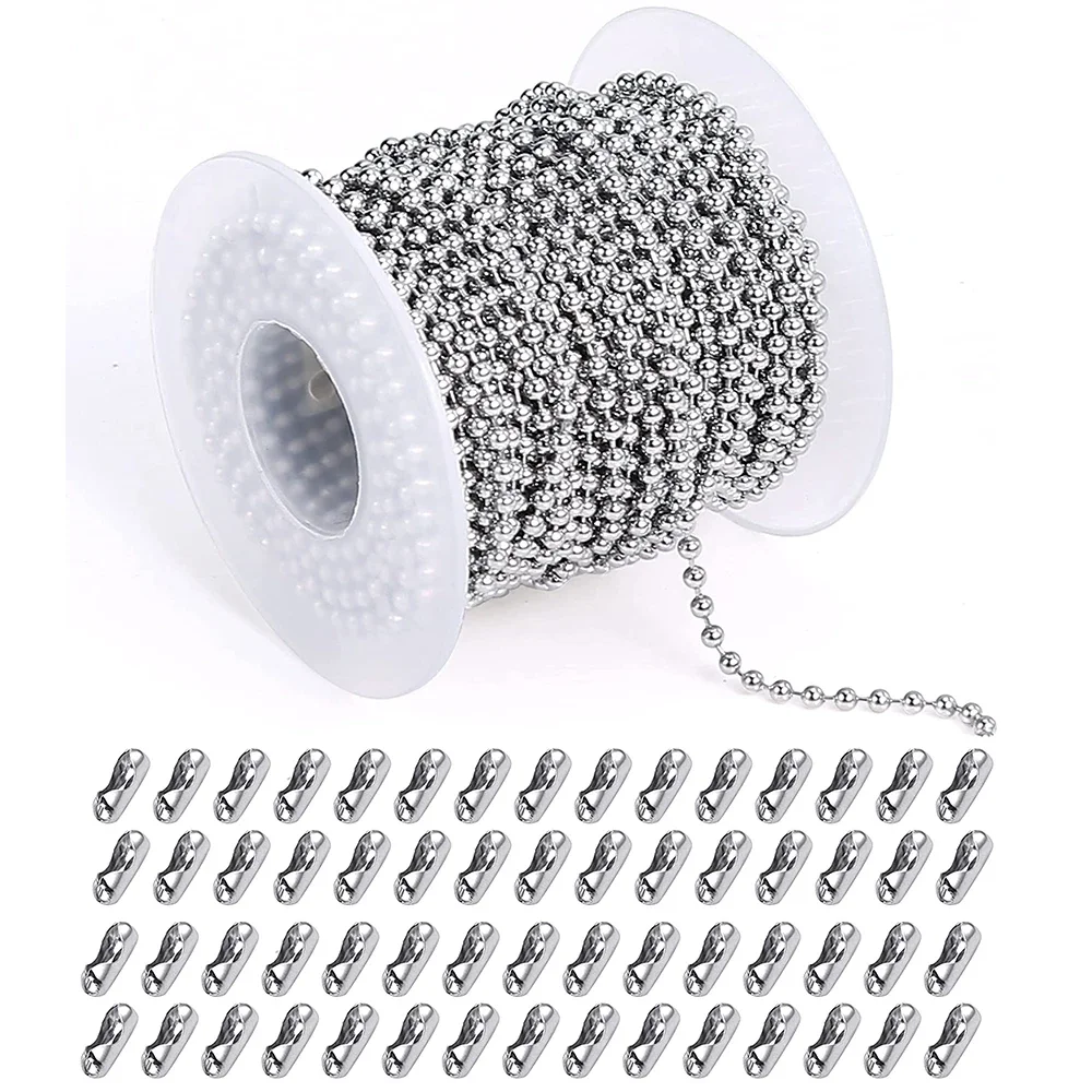 

5m Stainless Steel Bead Chain 1.5/2/2.5/3mm Ball Chain with 50pcs Matching Adjustable Pull Connector for Keychain Jewelry Making