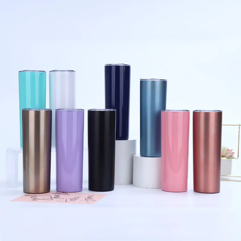20oz Straight Skinny Tumbler, Double Wall 304 Stainless Steel Vacuum Insulated Sublimation Blank Water Cup with Sliding Lid