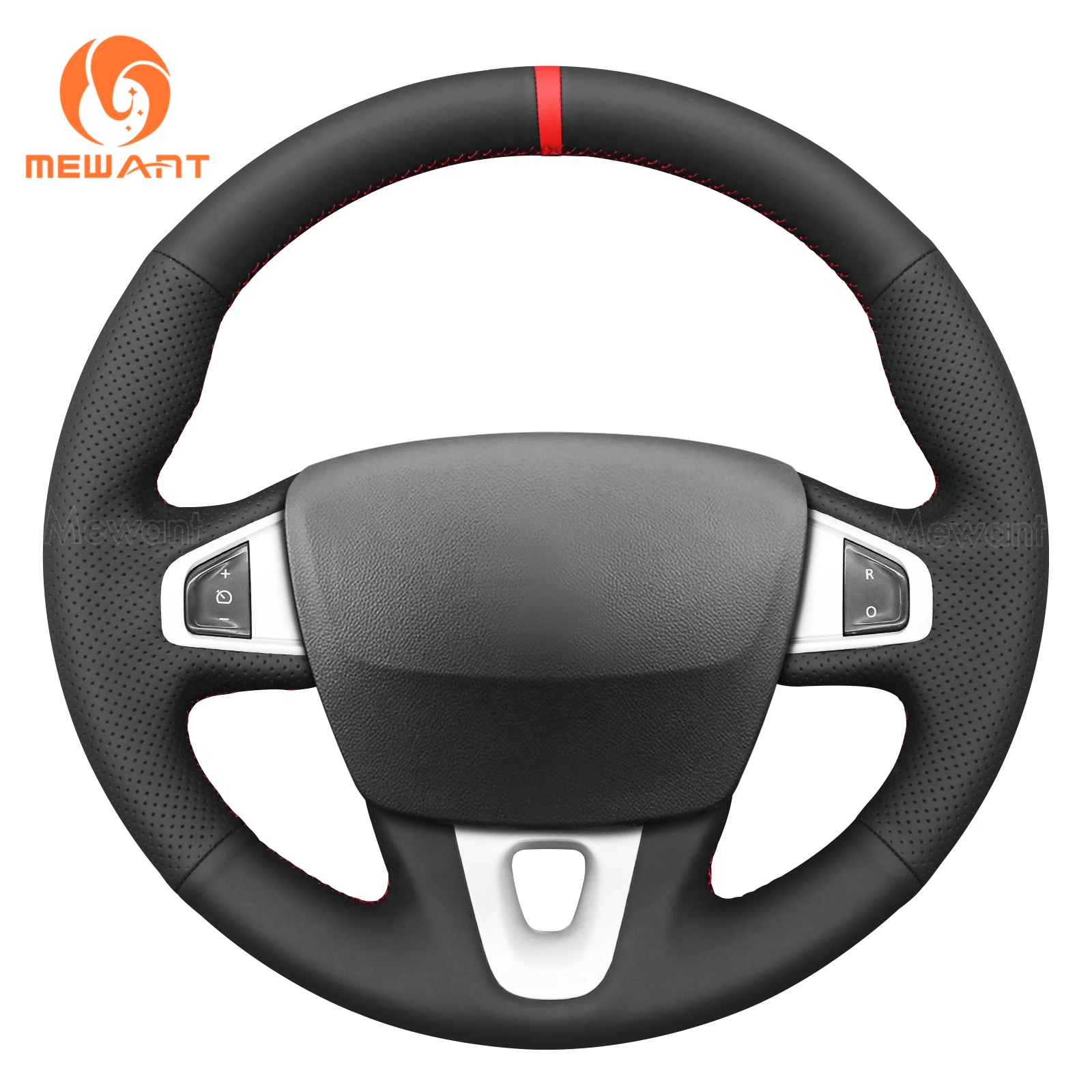 Mewant Black Real Genuine Leather Car Steering Wheel Cover for Renault Megane 3 Scenic 3 Kangoo 2 Fluence (ZE)