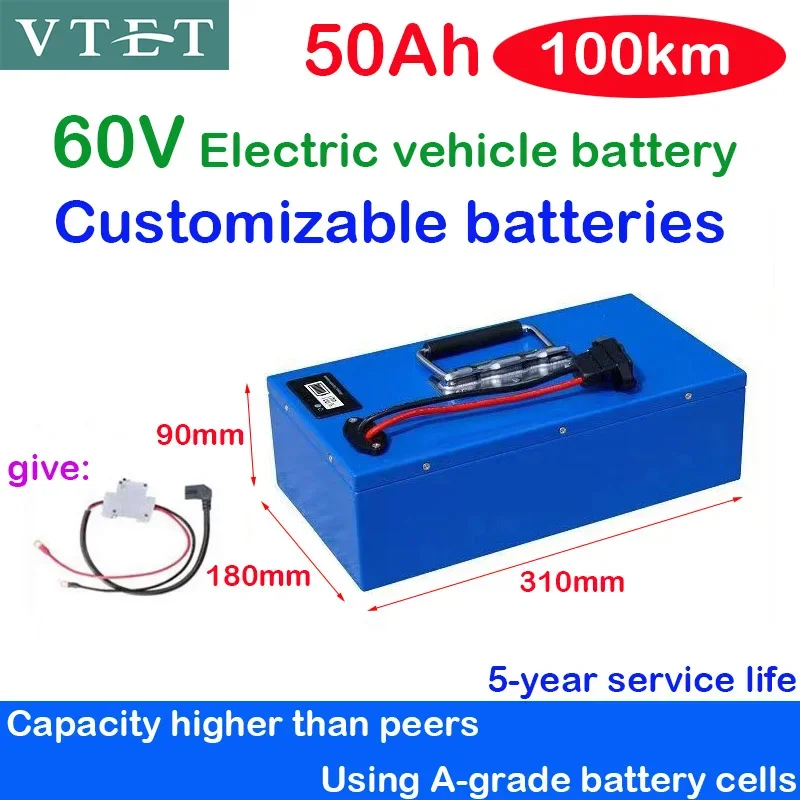 2024 New Electric Lithium Battery Pack 60V 50AH 100KM Super Capacity Motorcycle Tricycle Bicycle Ningde Era Recargables DIY Make