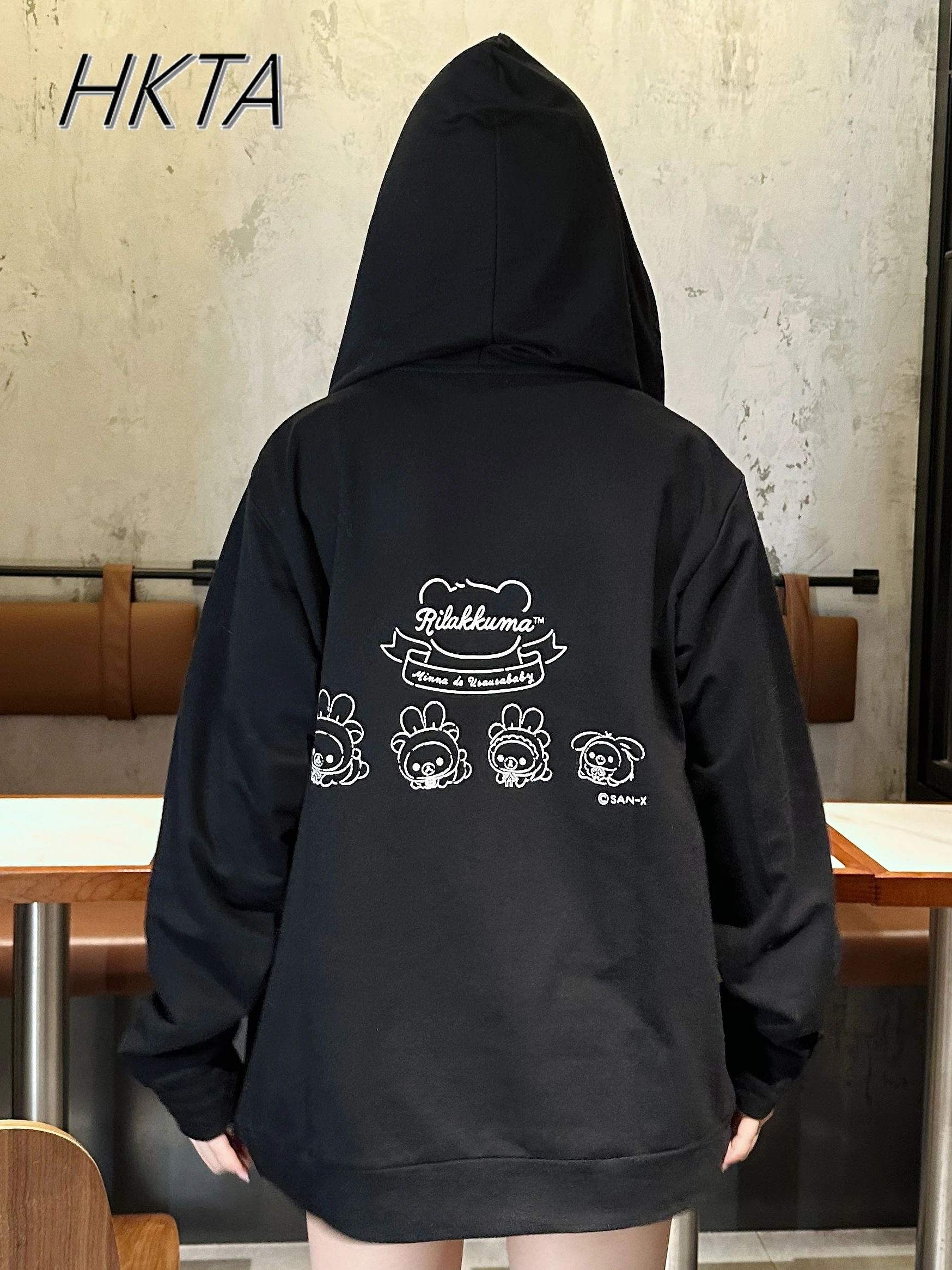 Japonais printemps nouveau ours mignon ours en vrac dessin animé à capuche fermeture éclair décontracté ample sweat manteau femmes à manches longues veste à capuche