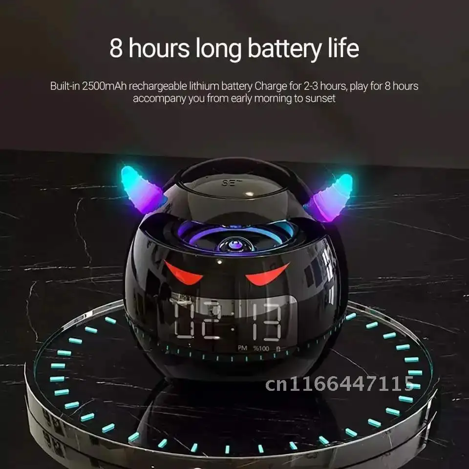 

Bluetooth Little Devil Speaker Portable Audio With Colorful LED Digital Dual Alarm Clock Wireless Waterproof HIFI 3D Stereo Mini