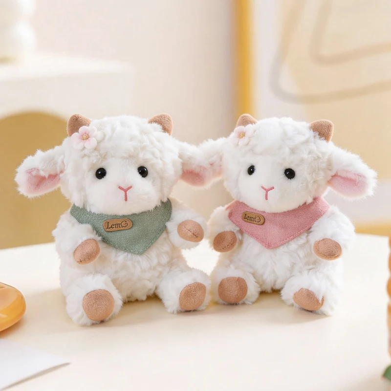 

23cm Simulated Scarf&Bow Lamb Plush Toy Sitting Posture White Lamb Plush Doll Soft Stuffed Cuddly Farm Animal Birthday Gift