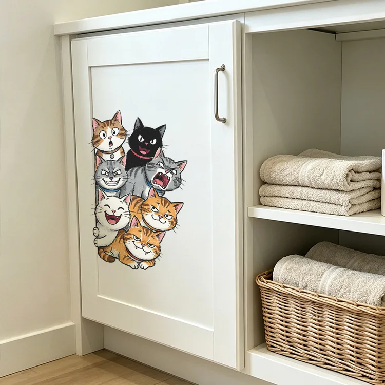 Lustige, niedliche Katzen-Wandaufkleber für Wohnzimmer, Schrankdekoration, Wandbild, Schlafzimmer, Badezimmer, selbstklebende Toilettenaufkleber. – Detail 3