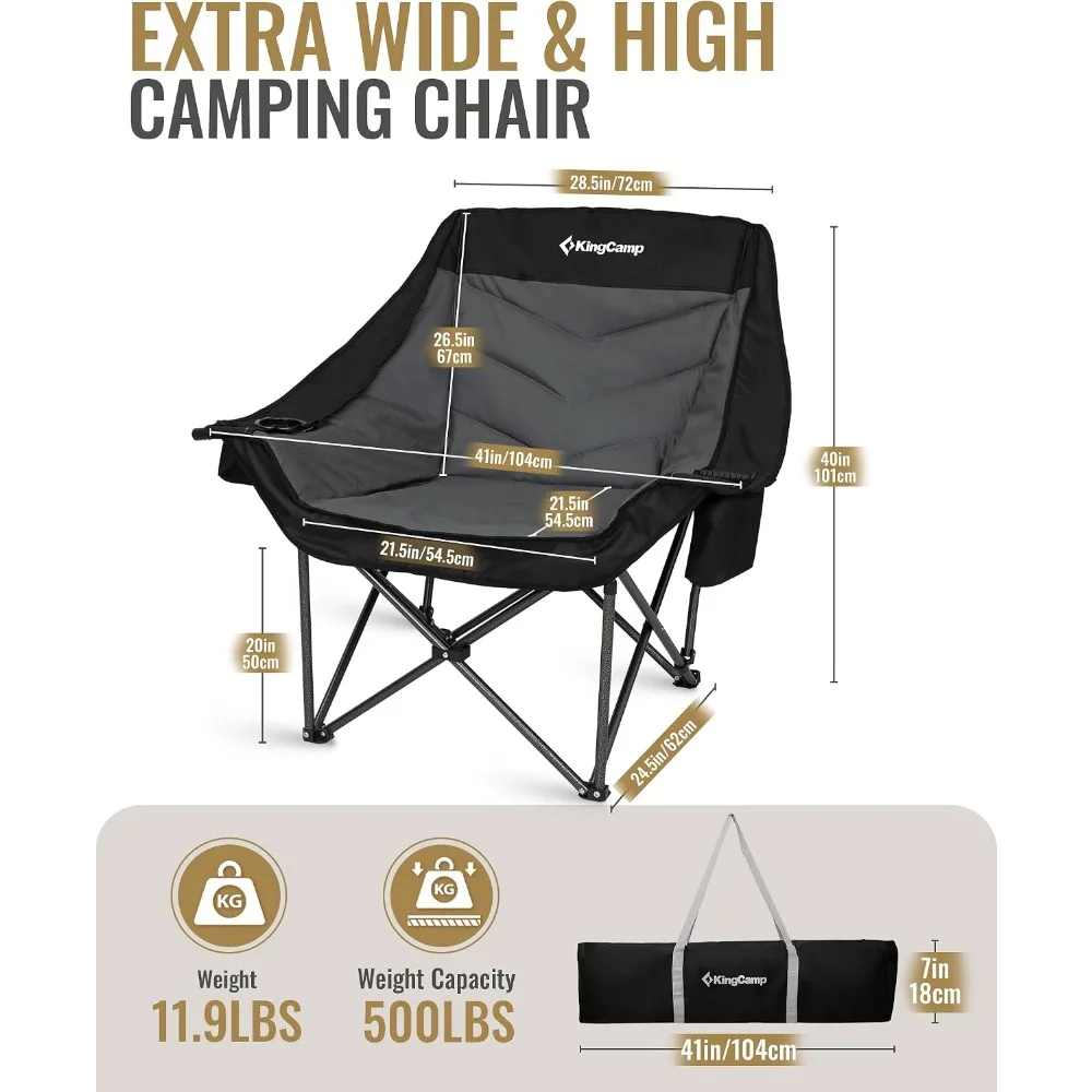 Durable 500lbs Folding Camping Chair for Adults with Padded Seat and Cooler Cup Holder