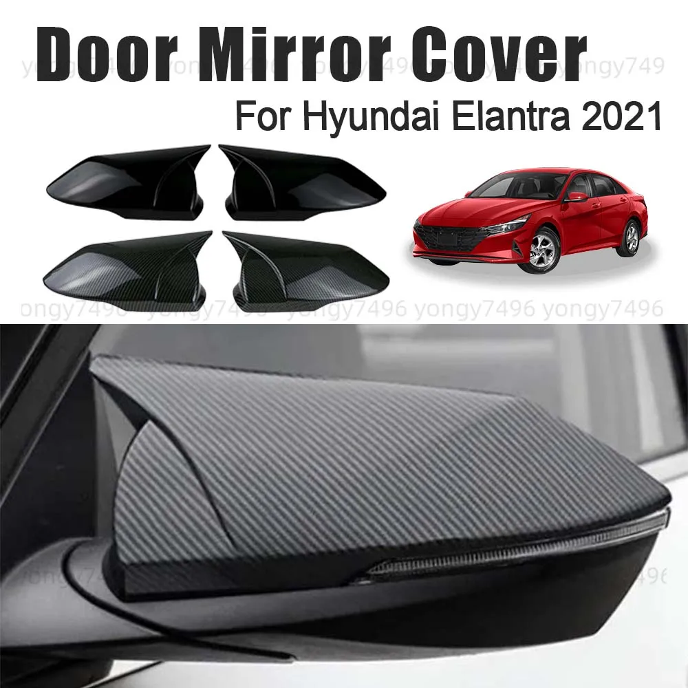 

Car Upgrade Door Mirror Cover For Hyundai Elantra 2021 Carbon Fiber Glossy Black Car Rearview Accessories Styling Decoration