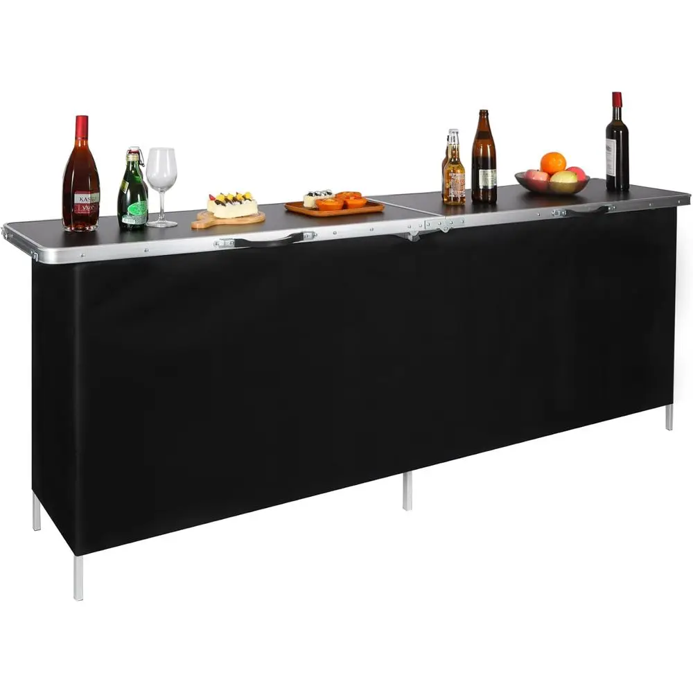 

82 Extra Long Portable Bar Table with Carry Bag, Removable Skirt, Dual-Layer Storage, Waterproof MDF Top for Camping, Tradeshows