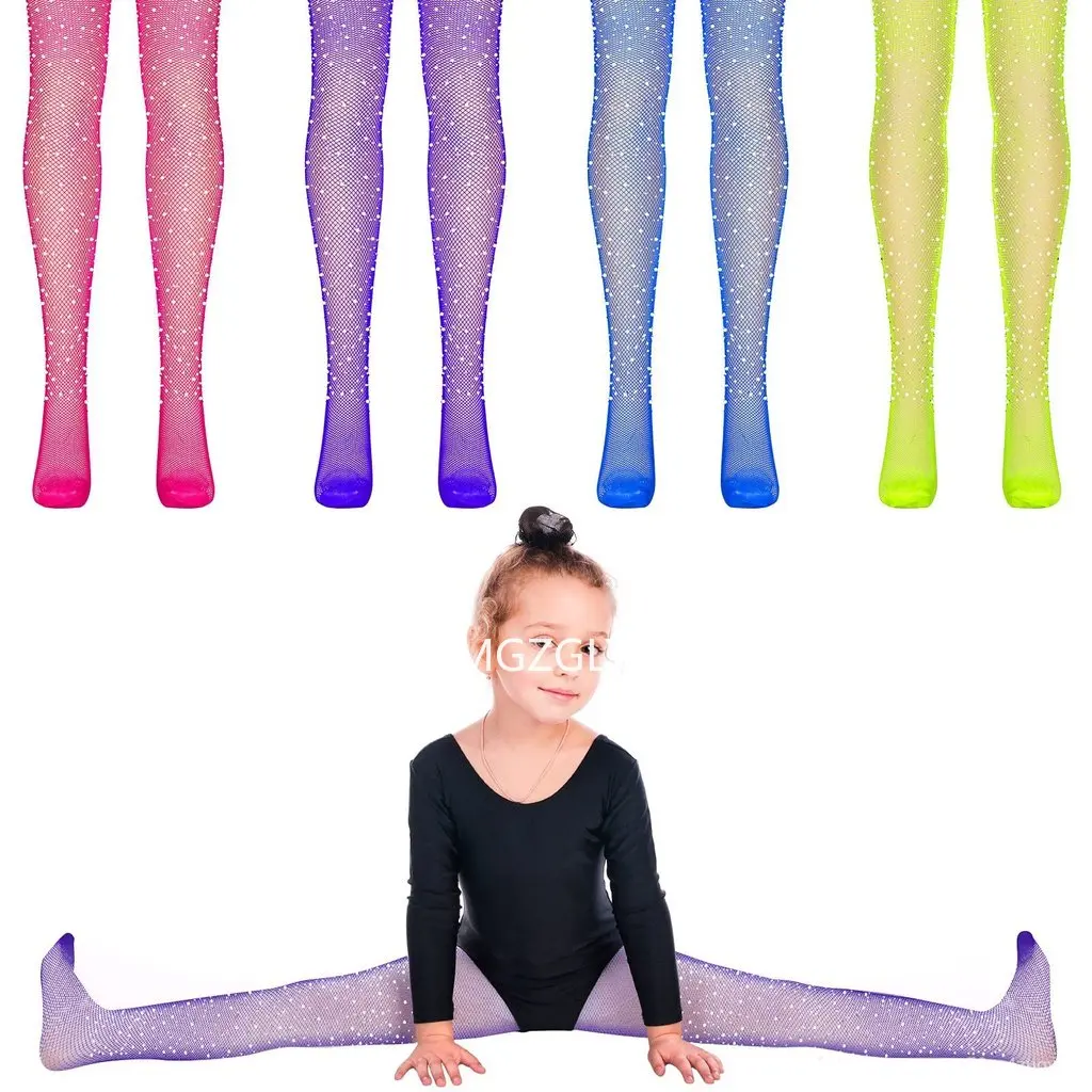 Girls Mesh Stockings Sparkle Rhinestone Hollow Out Pantyhose Glitter Fishnet Tights for Kids Tights Baby Ballet Leggings