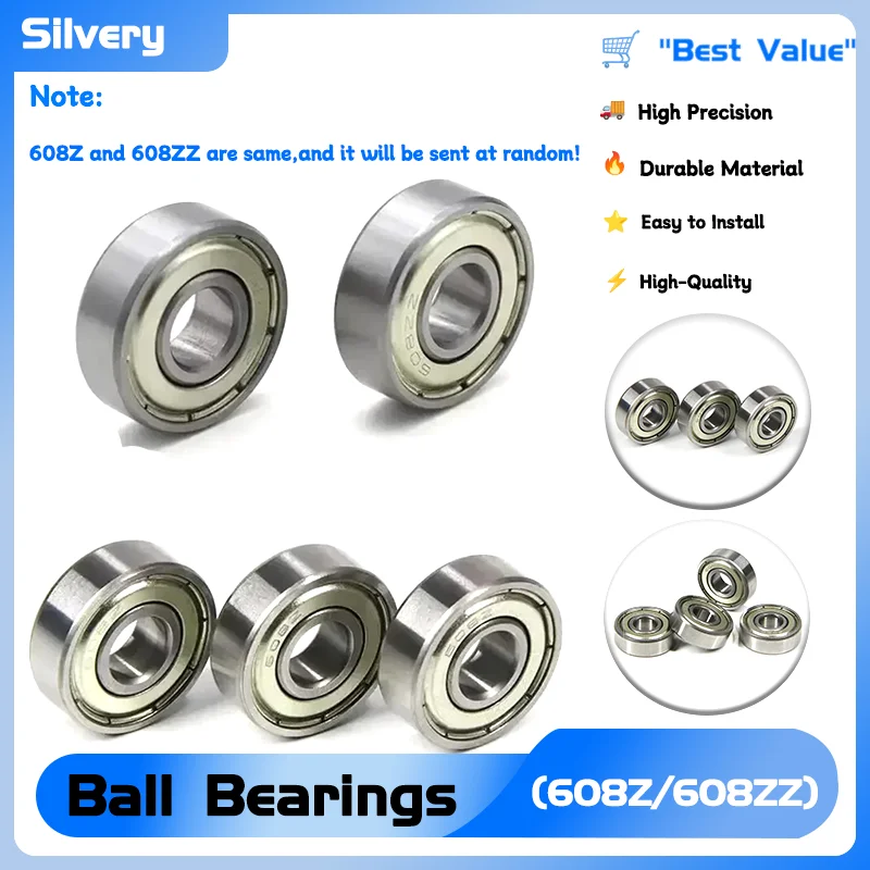 

ABEC-7 Ball Bearings 608Z 608ZZ Deep Groove 8x22x7mm Mini Ball Bearing Carbon Steel for Skateboard Scooter 3D Printer Parts