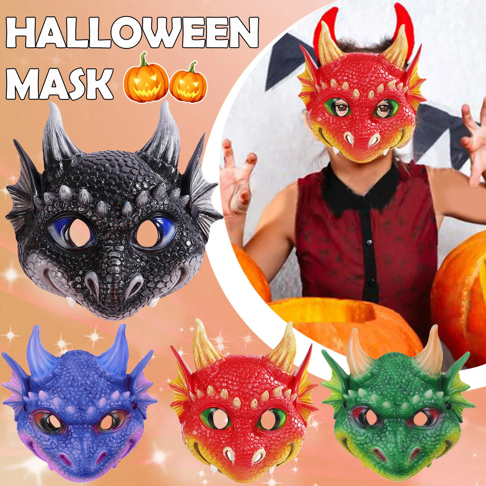 Halloween Dragon Mask Party Decoration Dragon Cosplay Props 4 Color Mardigras Carnival Party PU Foam 3D Halloween Accessories