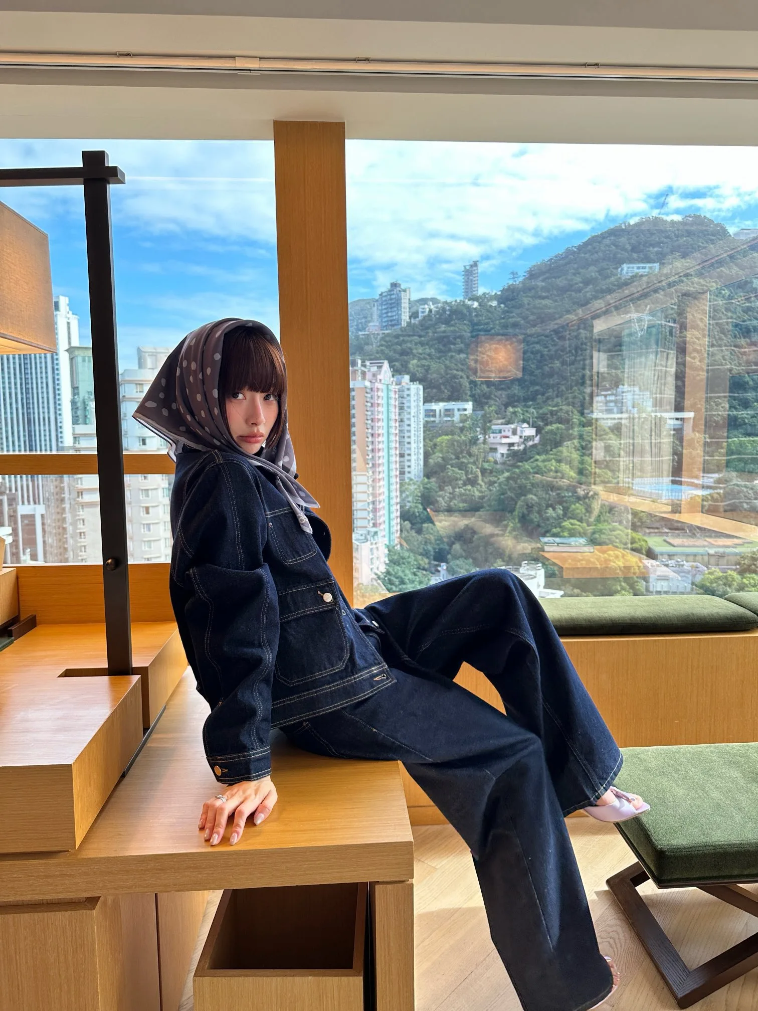 

Spring New Arrival Denim Jeans Jaet And Pants Set High Waist Long Sve Button Closure Cotton Blend Faionable Outfit