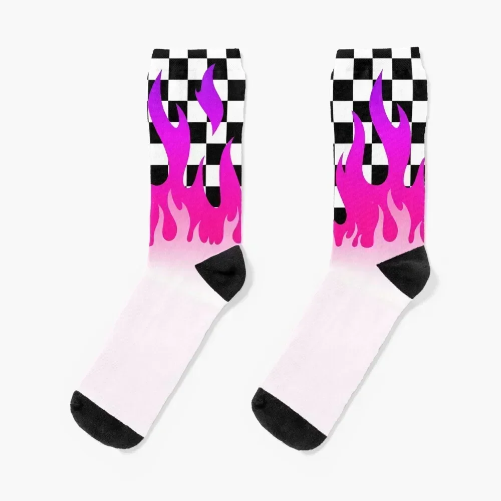 

Pink Flame Checkerboard Socks ankle Run hiphop luxury Boy Child Socks Women's