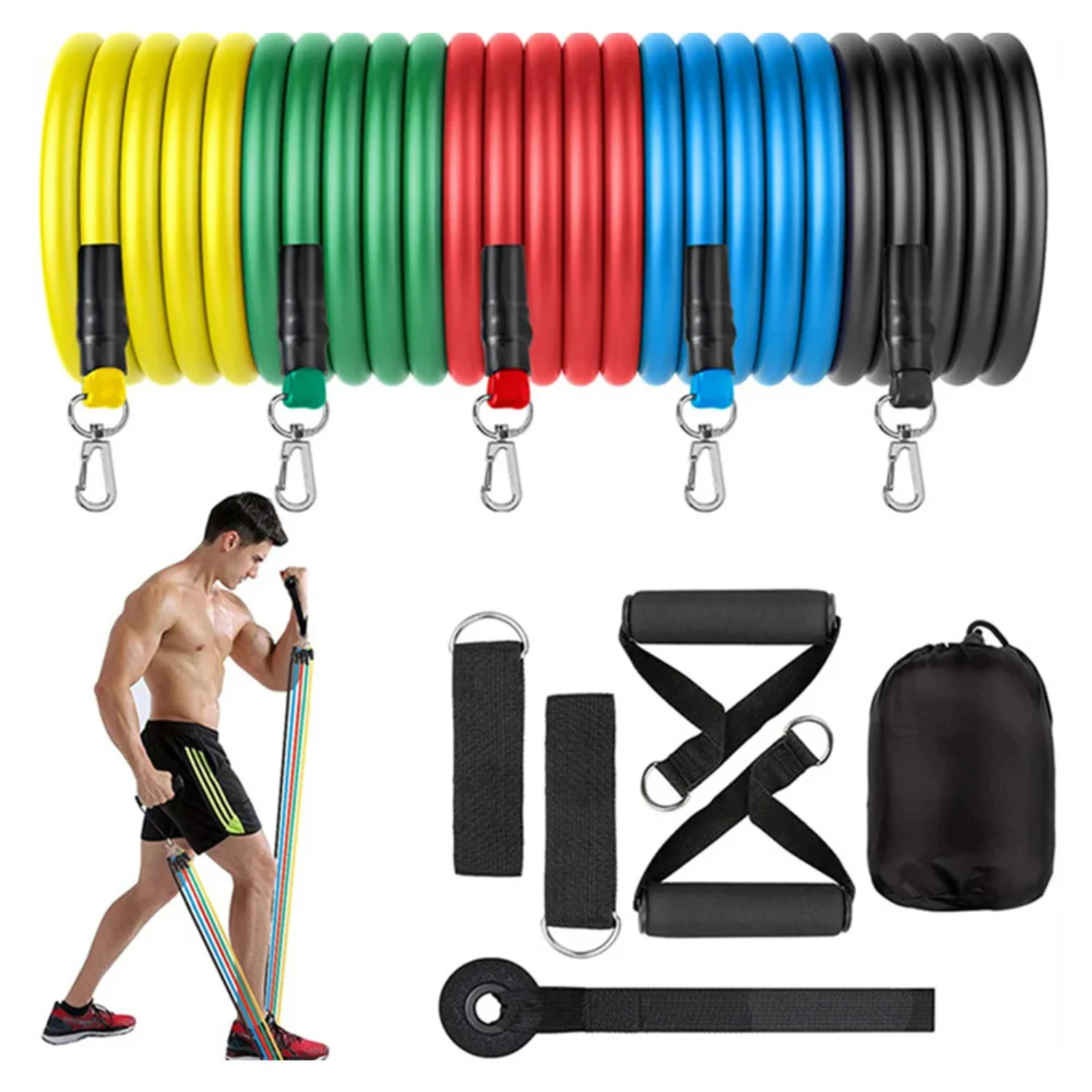 11pcs set Fitness Resistance Bands Set Yoga 5 Tube Workout Bands  Exercise Bands with Door Anchor Handles Ankle Straps Gym E