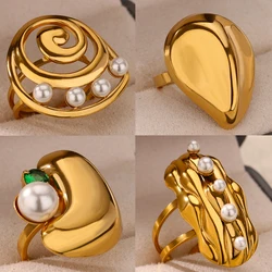 Irregular Geometric Open Rings for Women Stainless Steel Gold Color Adjustable Wedding Ring Aesthetic Fashion Jewelry Gift