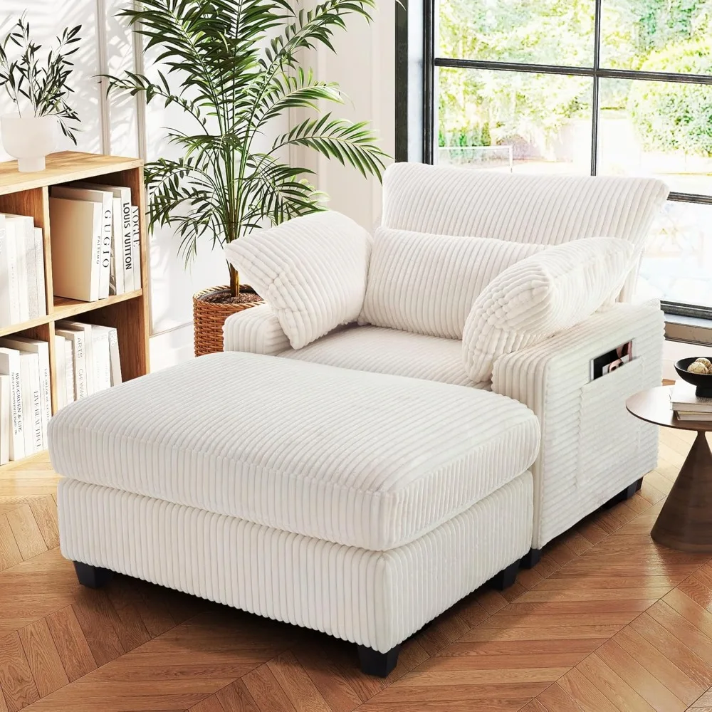 

Ottoman style leisure chair, corduroy, with double-sided armrests and lumbar support, bedroom and living room leisure chairs