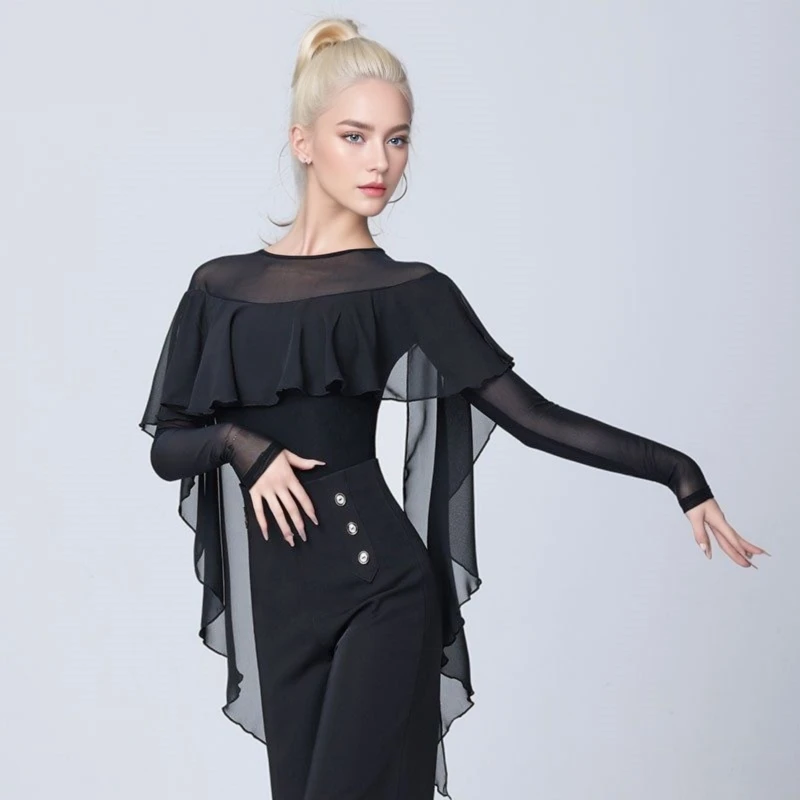 Modern Dance Fashion Mesh Splice Jumpsuit Competition Uniform High Aesthetic Value Waltz Dance Top for Adults Latin Dance
