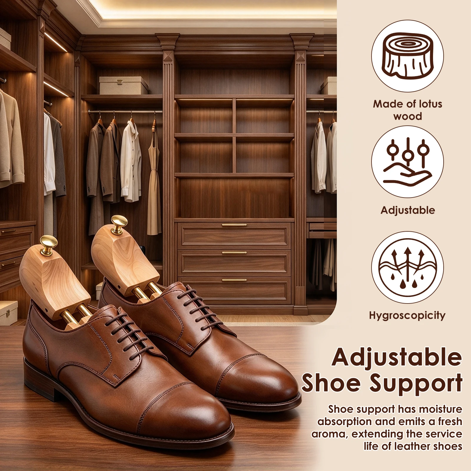 2Pcs Shoe Trees Wooden Shoe Stretcher Adjustable in Length and Width Size for Men and Women