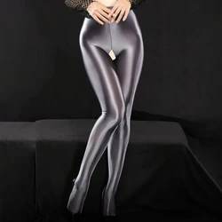 Glatte Satin-Strumpfhose in Übergröße, Nachtclub-Party-Dessous, sexy Leggings mit offenem Schritt, hochelastische 80D-Öl-glänzende Strumpfhose für Damen