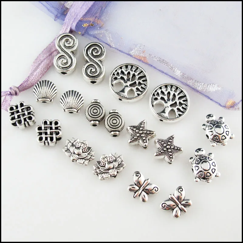 Fashion New Lotus Flower Animal Butterfly Tortoise Tree Star Charms Spacer Bar Beads Tibetan Silver Plated