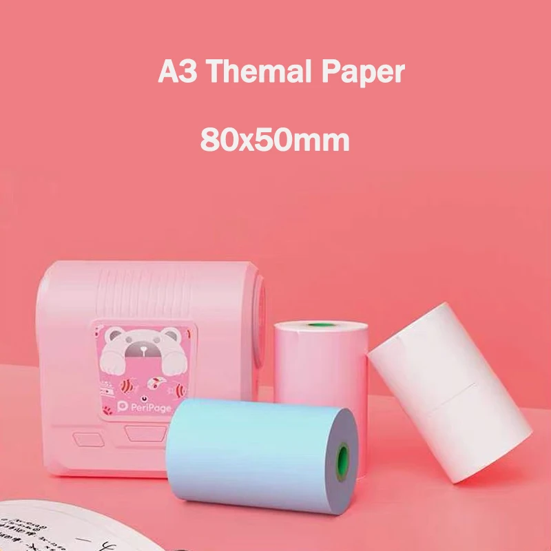 PeriPage A3 Official 80mm Thermal Printer Paper Label Sticker Color White 80*50MM For Pocket Mini Photo Printer Keep 10 Years