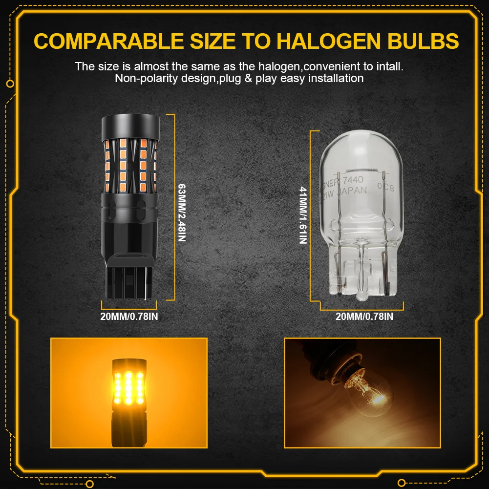 Picture 3: 2pcs T20 W21W WY21W LED No Hyper Flash 7440 7440NA LED Turn Signal Light Bulbs Canbus Error Free Car Lamp Amber Orange