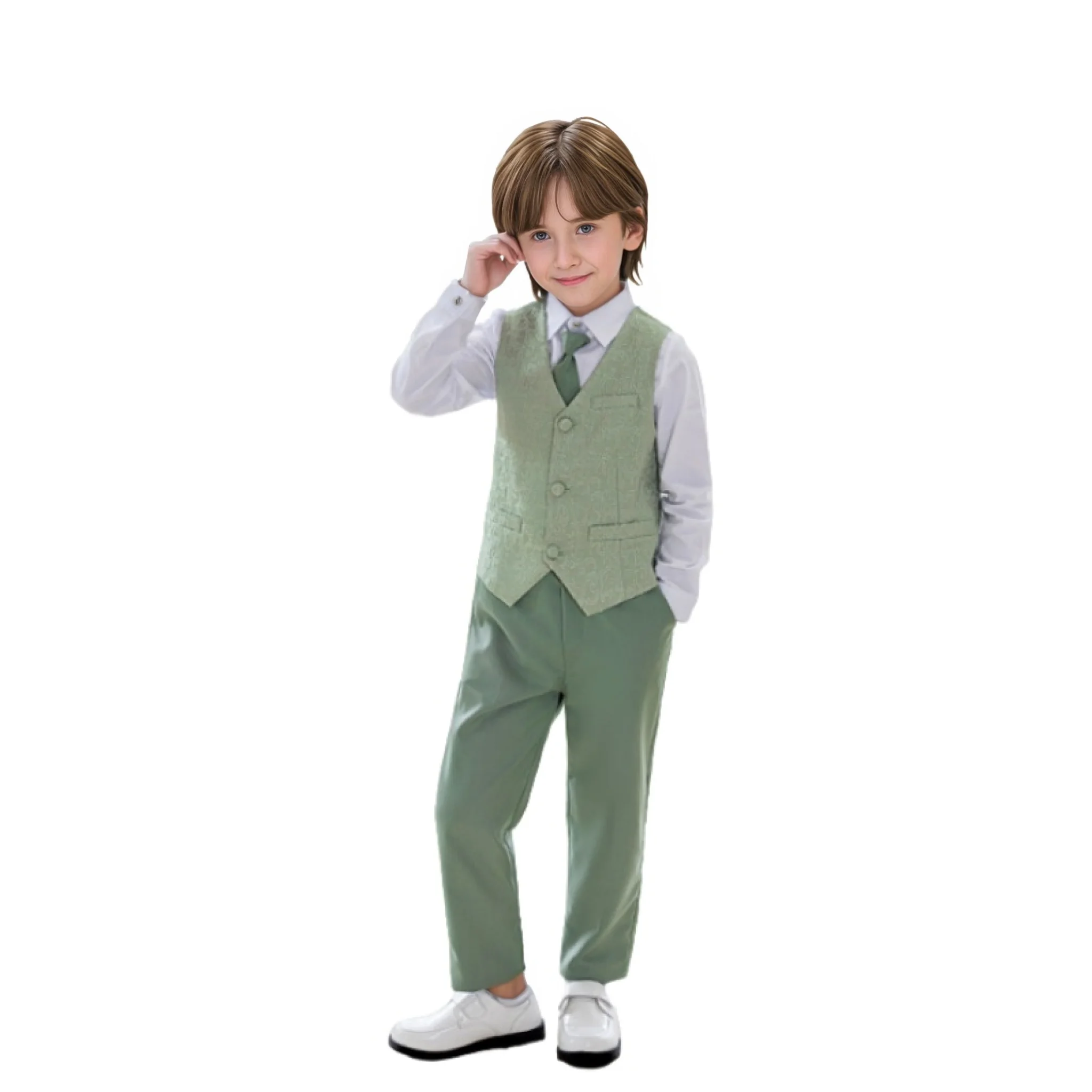 Gentleman Kids Green Piano Party Dress Boys Formal Ceremony Tuxedo Dress Children Photograph Blazer Evening Performance Costume