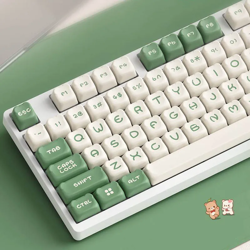 Cute Bear 122 Keys Green Keycaps OEM Profile Double Shot PBT Keycaps for Gateron Cherry MX Switches Mechanical Gamer Keyboard