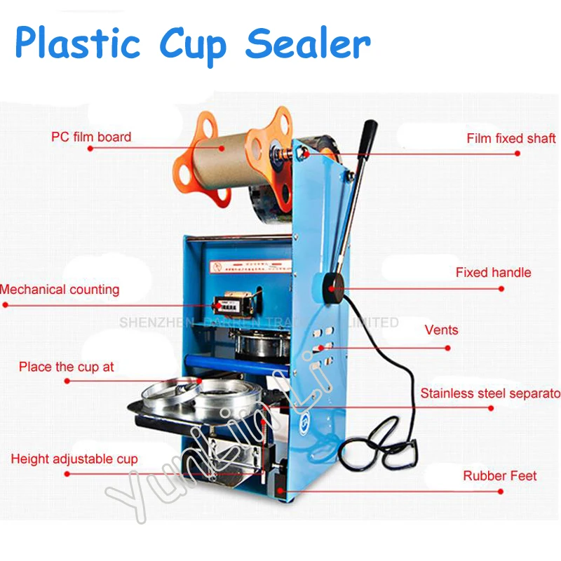 Handle Cup Sealing Machine Bubble Milk Tea Electric Packing Sealer 7cm-9.5cm With Counting Function Hand Pressure Cup Lid