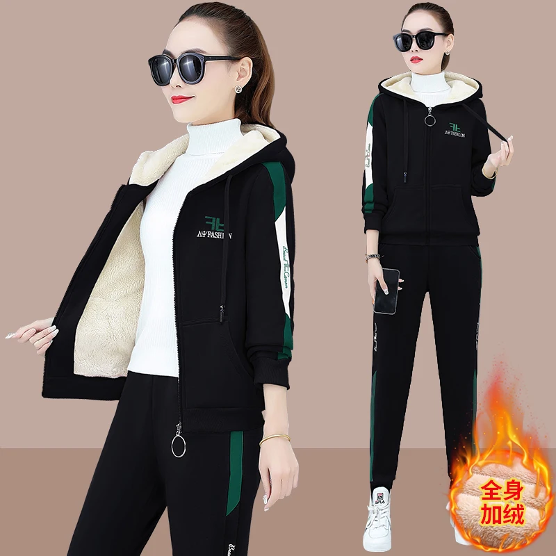 

Winter Thick Fleece Women Tracksuit Warm Long Sleeve Hoodie Jacket+pant Running Jogging Outfits Casual Workout Set Sport Suit