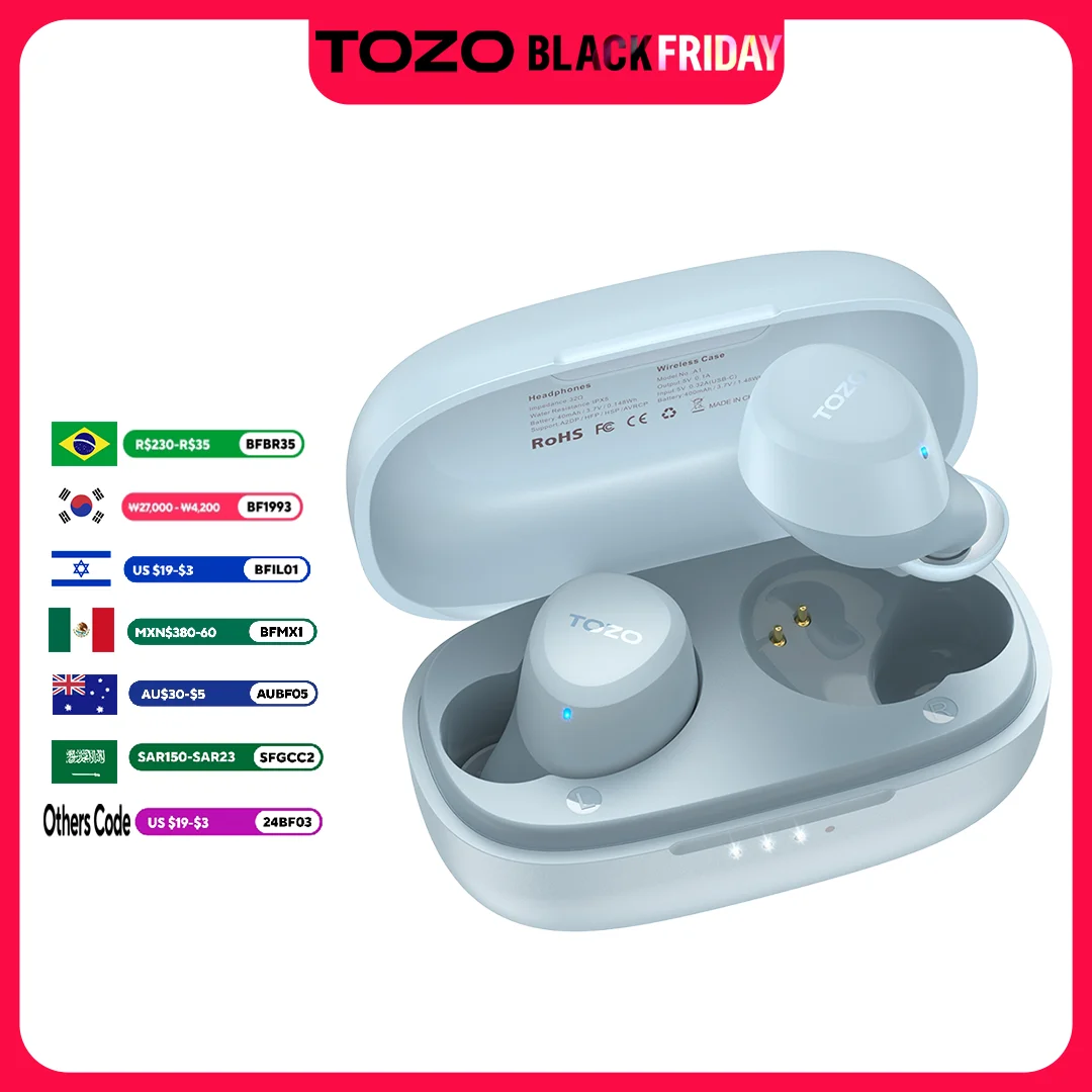 TOZO A1 Wireless Earphones Bluetooth 5.3 Earbuds Smart Touch Control With Microphone Immersive Sound For IPhone 14