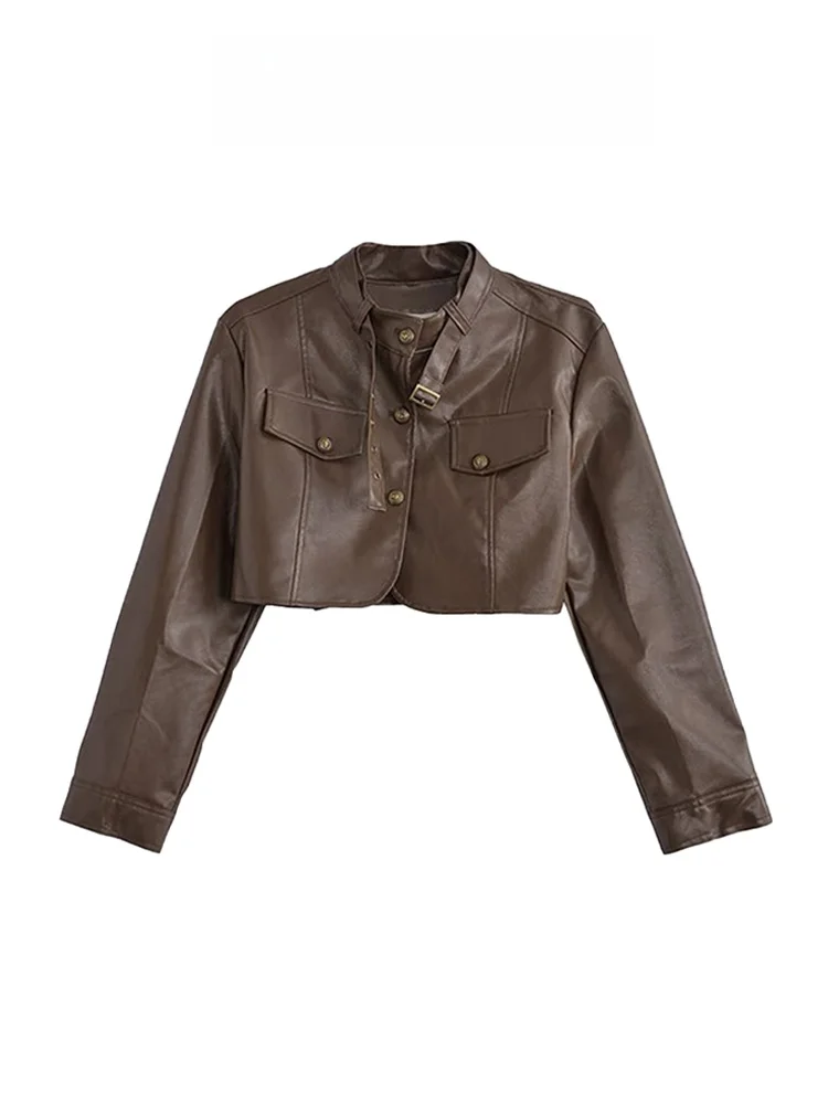 Ele ort PU cuir Biker Jaet femmes Faion printemps automne nouveau Sle petite taille personnalité haut d'extérieur