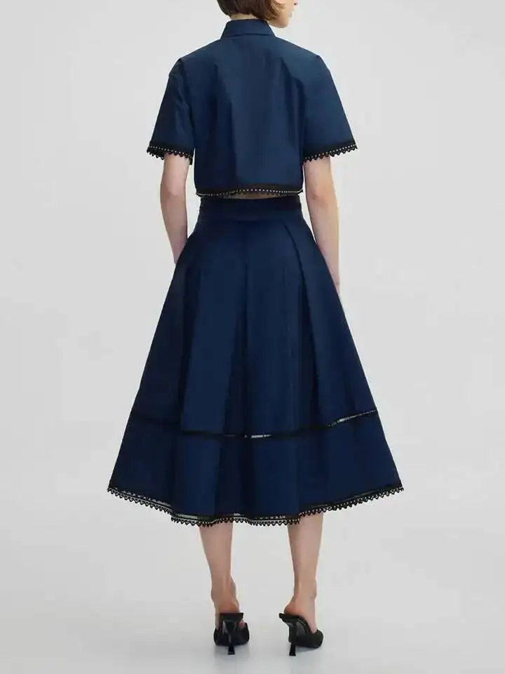 الصلبة قطعتين مجموعات للنساء التلبيب كم قصير بلايز عالية الخصر ألف خط تنورة التخسيس مجموعات الإناث الاسلوب المناسب الكورية KS7Z