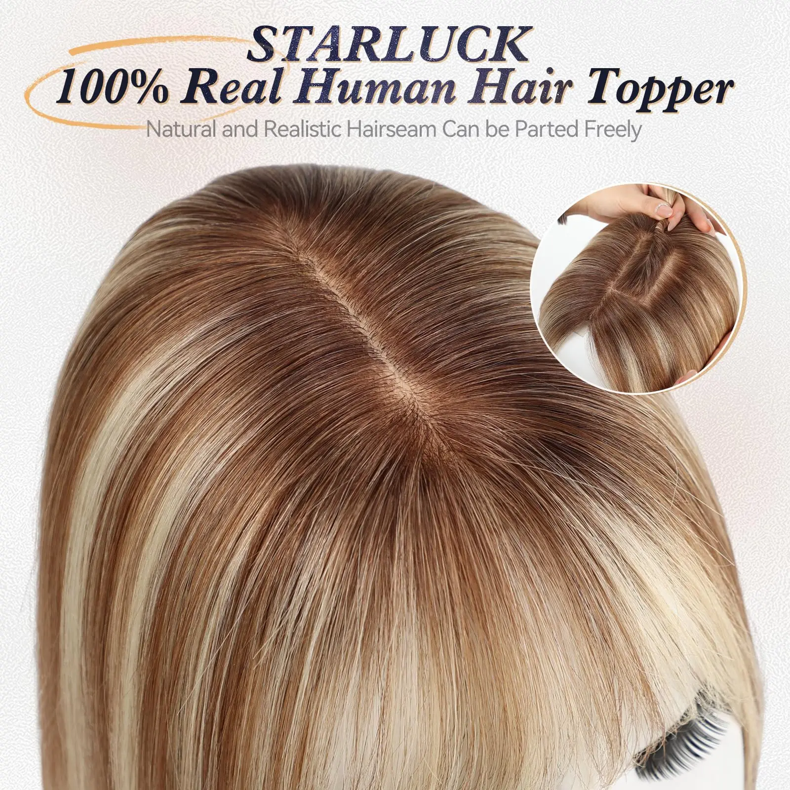 100% Human Hair Toppers for Women With Bangs 4 * 5.5 inch Base 12 inch SilkHug Topper Cover Grey Roots Brown Blonde Highlight