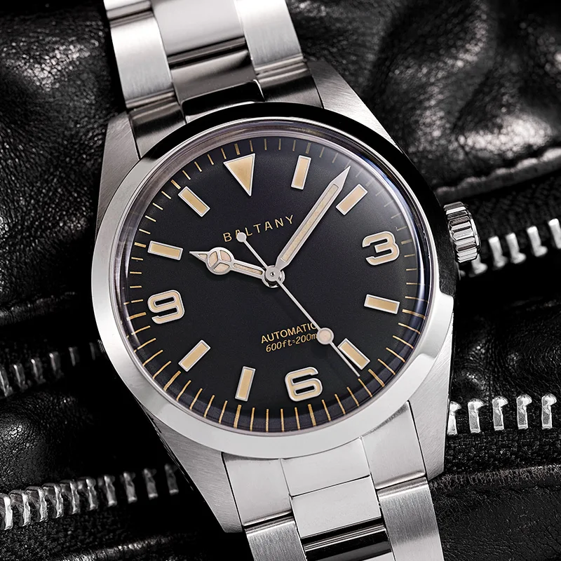 Baltany 39 ミリメートルエクスプローラー腕時計マン S4035 NH38 自動ステンレススチールブレスレット防水 200 メートル高級機械式腕時計マン