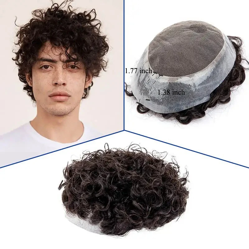 Permanent Curly Australia 25mm Men's Wigs Long-lasting Capillary Prosthesis Natural Human Hair Wigs Exhuast Hair System for Man