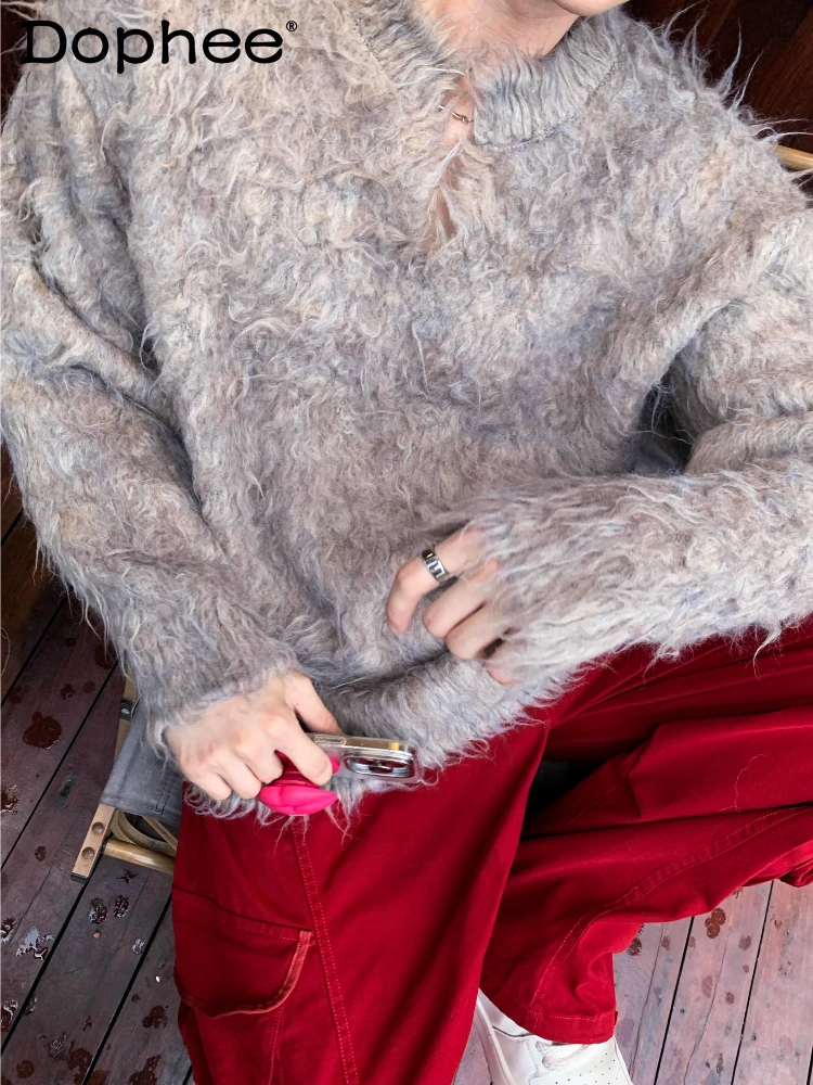 Trendy Sweaters Men 2025 Winter New High-End Warm Loose V-Neck Pullover Sweaters Male Handsome Solid Color Long Sleeve Pullovers