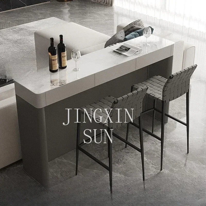 Italian rock slab bar counter Home villa Living room Solid wood bar counter Partition by sofa Multifunctional storage Customized