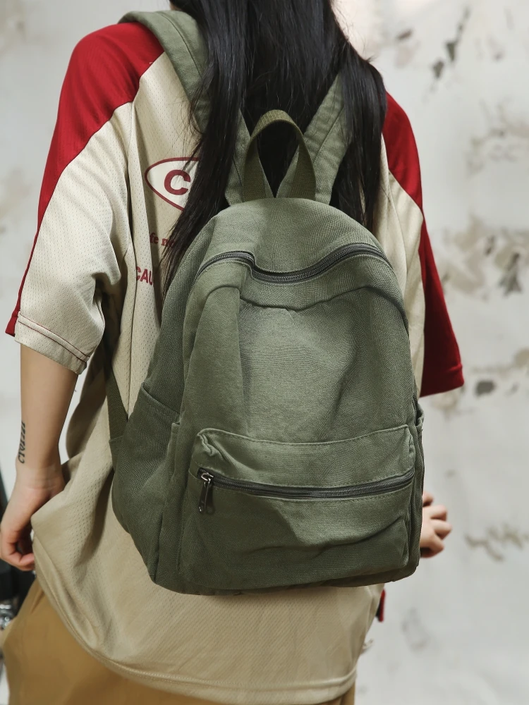 Retro Japanese Style Canvas  Backpack Casual Leisure Forest System Art Pure Color Small Book Bag for Women Students