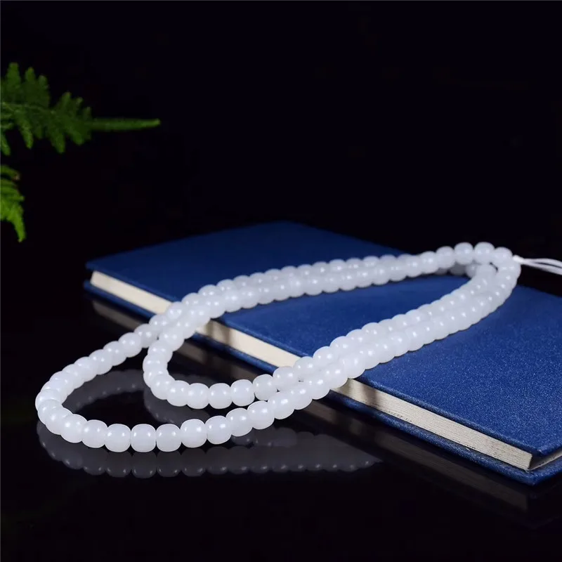 Hetian White Jade Vintage-Style Sweater Necklace Men And Women, 108 Buddhist Prayer Beads, Multi-Strand Hand-