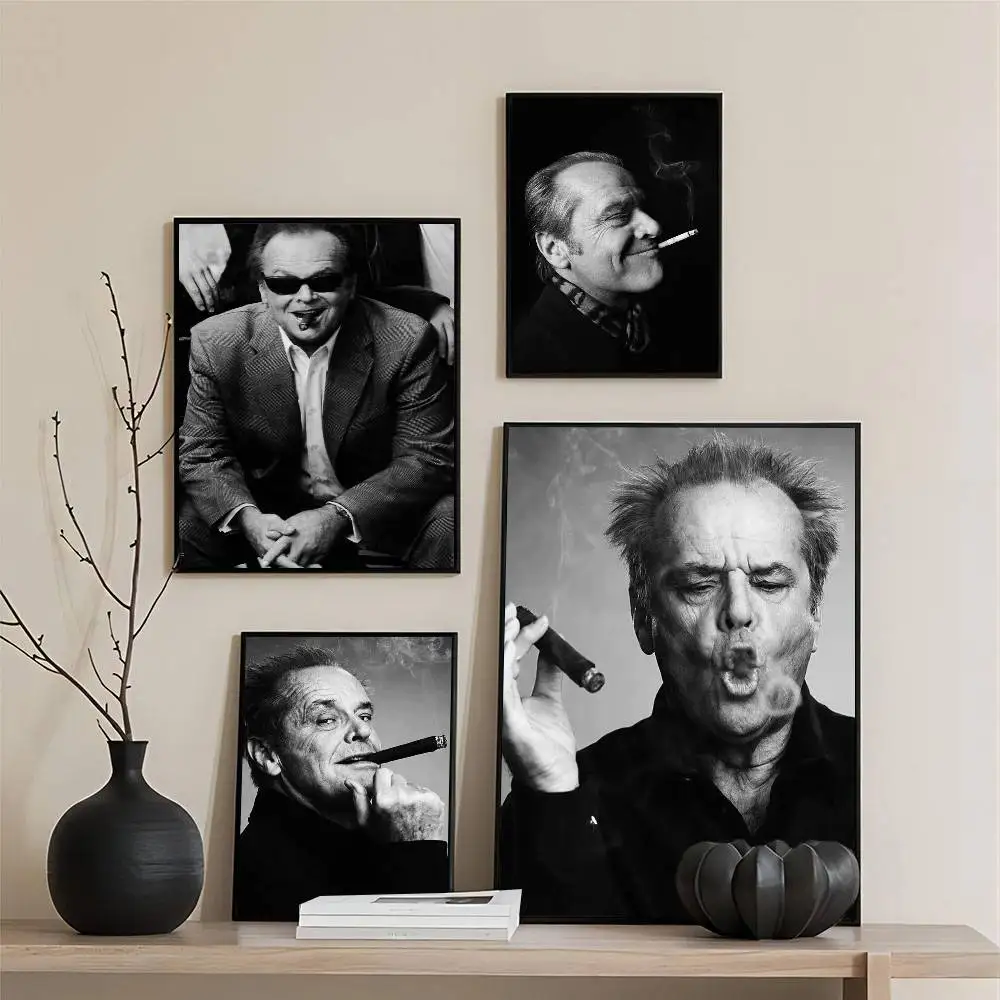Black White Jack Nicholson Smoke Cigar Movie Actor Classic Posters HD Quality Wall Art Retro Posters for Home Room Wall Decor