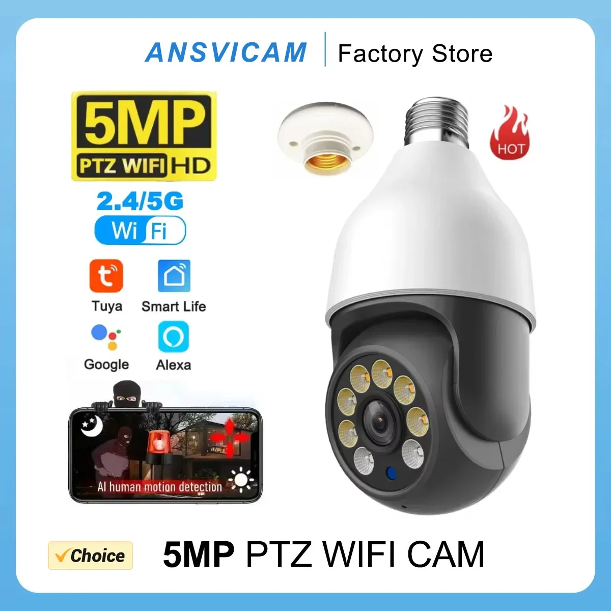 

TUYA 5MP 5G Bulb Camera E27 WiFi TUYA Smart Life PTZ IP CCTV Outdoor Night Vision 3MP Security Video Bulb Surveillance Camera