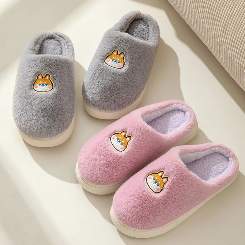Winter Thicken Warm Plush Home Slippers Women Thick Sole Solid Color Indoor Couple Cotton Shoes Soft Comfy Fuzzy Slippers Woman