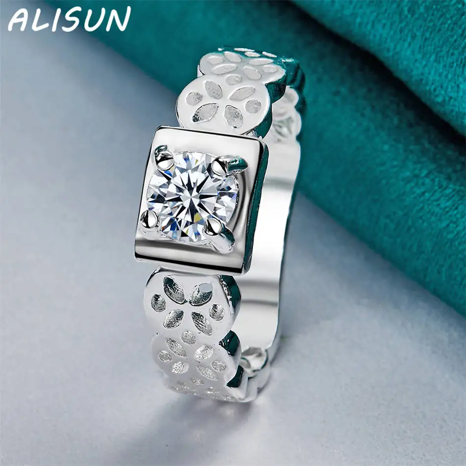 ALISUN 925 فضة الزركون هندسية خاتم الزواج للنساء نعمة مجوهرات الاتجاه المألوف هدايا حفلة عيد ميلاد