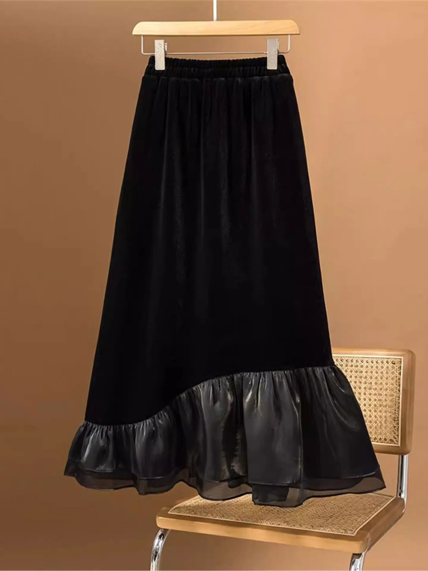 

Ele High Waist Bla Skirt for Women Flared Hem Fi Tail Design Casual Sle plus Size Clothing Age Defng